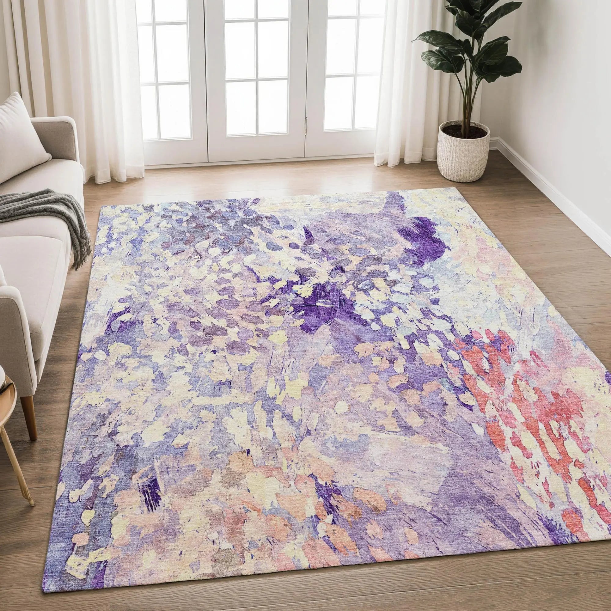 10' X 14' Purple And Lavender Abstract Washable Indoor Outdoor Area Rug Homeroots Outdoor
