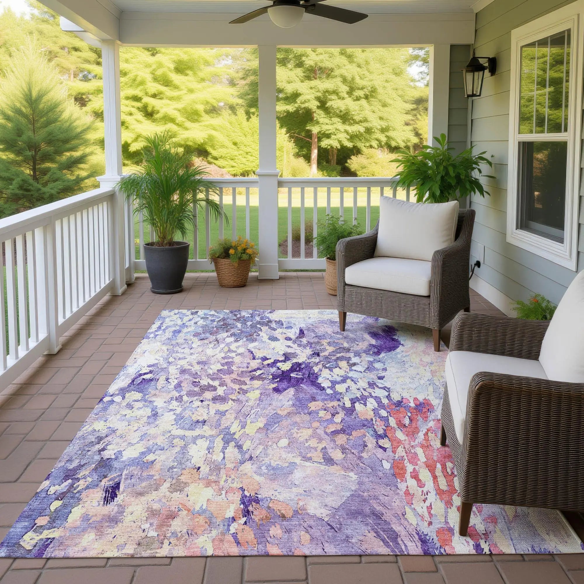 10' X 14' Purple And Lavender Abstract Washable Indoor Outdoor Area Rug Homeroots Outdoor