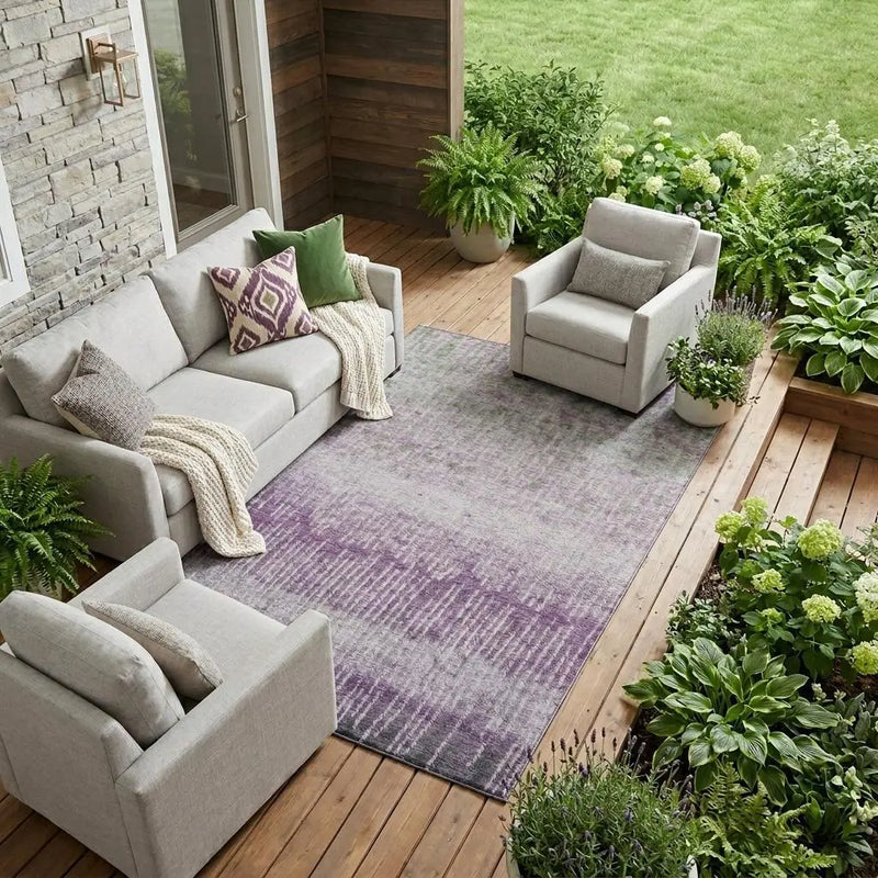 10' X 14' Purple And Lavender Abstract Washable Indoor Outdoor Area Rug Homeroots Outdoor