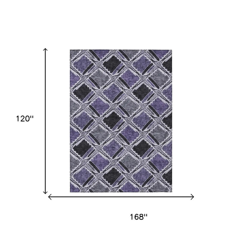 10' X 14' Purple And Lavender Geometric Washable Indoor Outdoor Area Rug Homeroots Outdoor