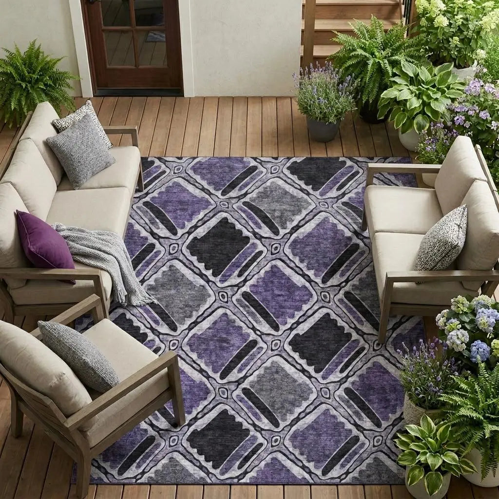 10' X 14' Purple And Lavender Geometric Washable Indoor Outdoor Area Rug Homeroots Outdoor