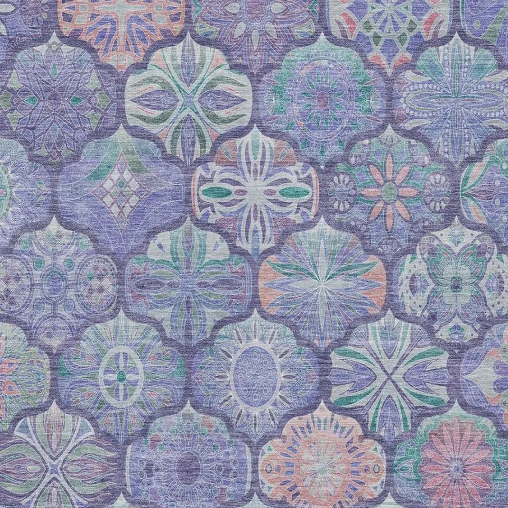 10' X 14' Purple And Lavender Ogee Washable Indoor Outdoor Area Rug Homeroots Outdoor