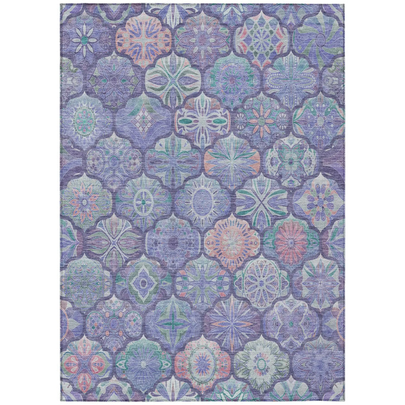 10' X 14' Purple And Lavender Ogee Washable Indoor Outdoor Area Rug Homeroots Outdoor