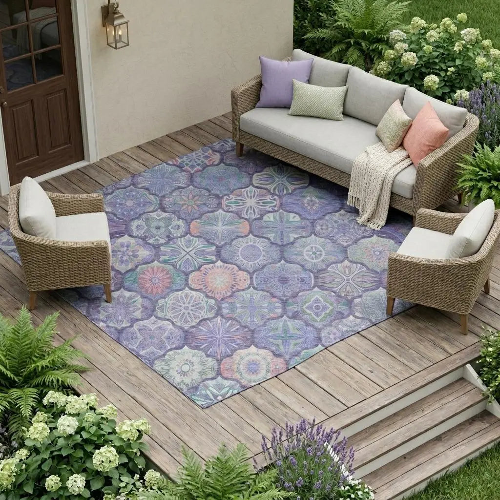 10' X 14' Purple And Lavender Ogee Washable Indoor Outdoor Area Rug Homeroots Outdoor