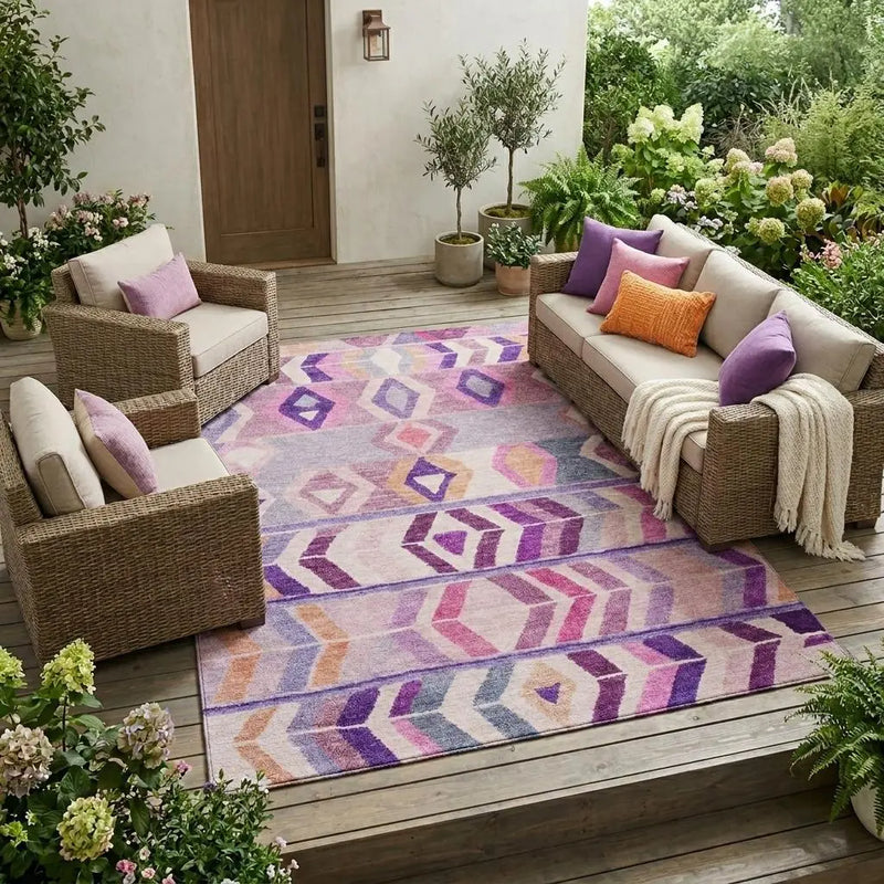 10' X 14' Purple And Lavender Tribal Washable Indoor Outdoor Area Rug Homeroots Outdoor