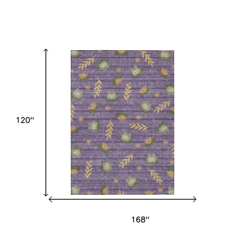 10' X 14' Purple And Lilac Botanical Leaves Washable Indoor Outdoor Area Rug Homeroots Outdoor