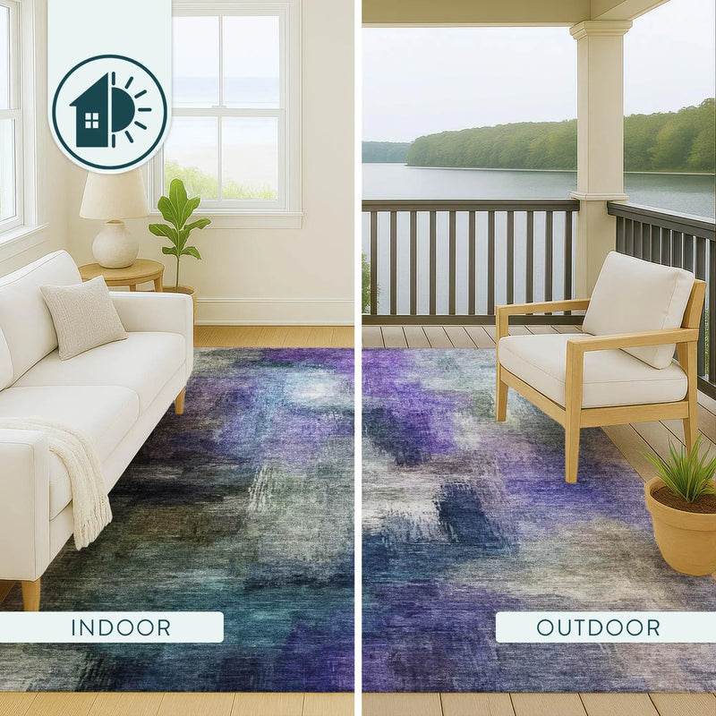 10' X 14' Purple And Pewter Abstract Washable Indoor Outdoor Area Rug Homeroots Outdoor