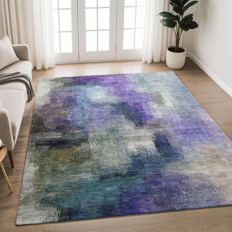 10' X 14' Purple And Pewter Abstract Washable Indoor Outdoor Area Rug Homeroots Outdoor