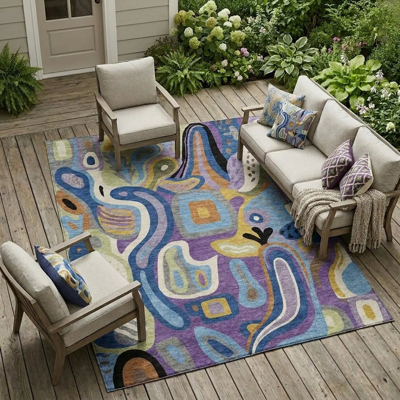 10' X 14' Purple And Plum Abstract Washable Indoor Outdoor Area Rug Homeroots Outdoor