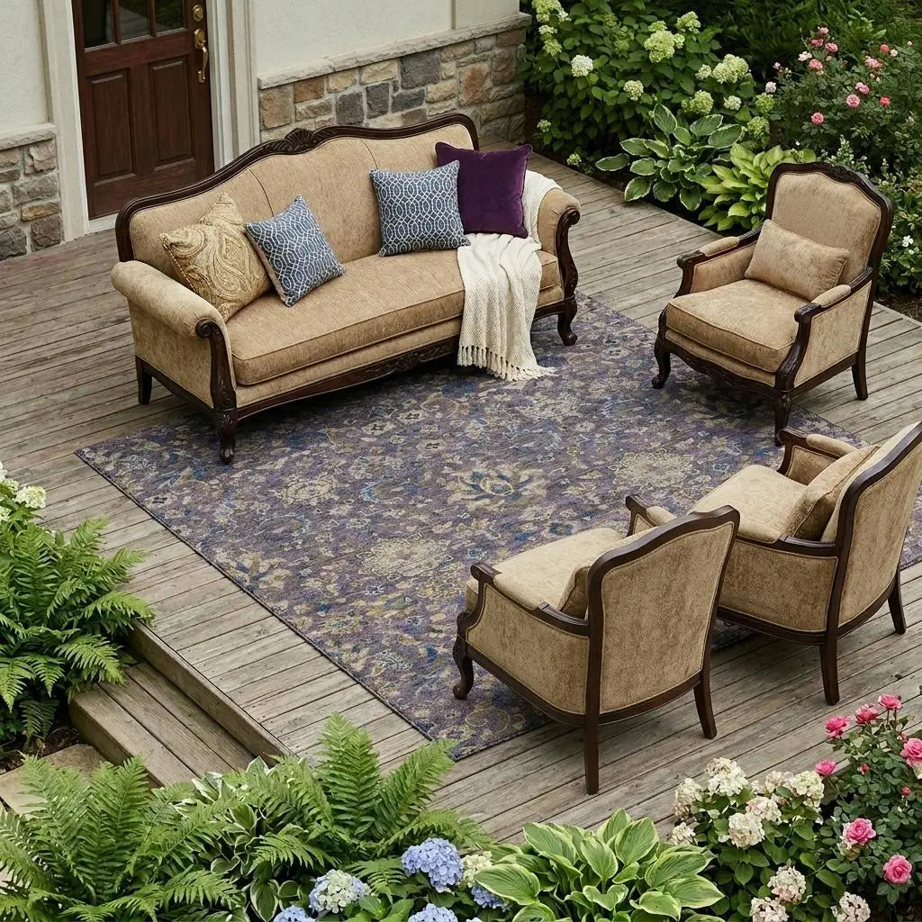 10' X 14' Purple And Plum Floral Medallion Washable Indoor Outdoor Area Rug Homeroots Outdoor
