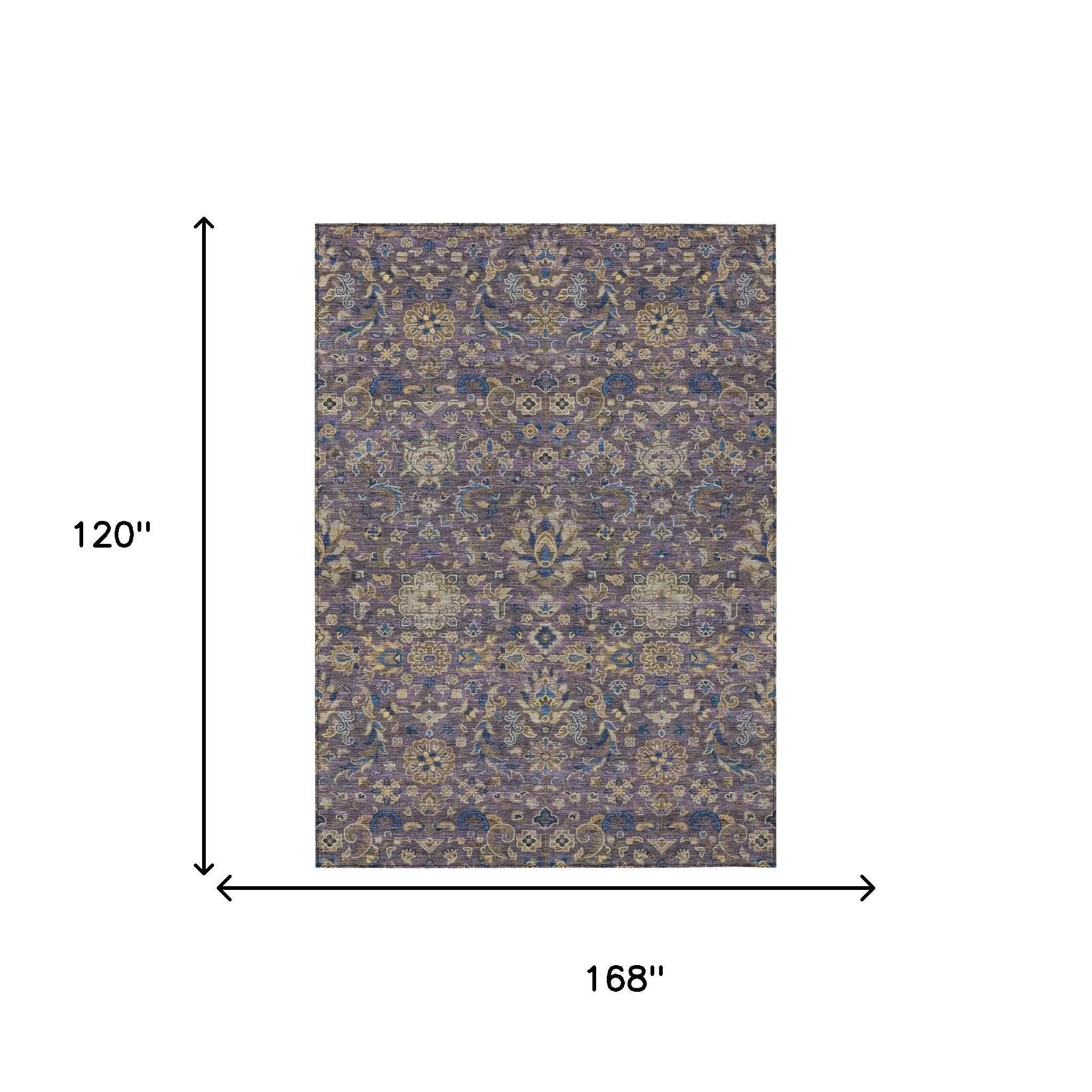 10' X 14' Purple And Plum Floral Medallion Washable Indoor Outdoor Area Rug Homeroots Outdoor