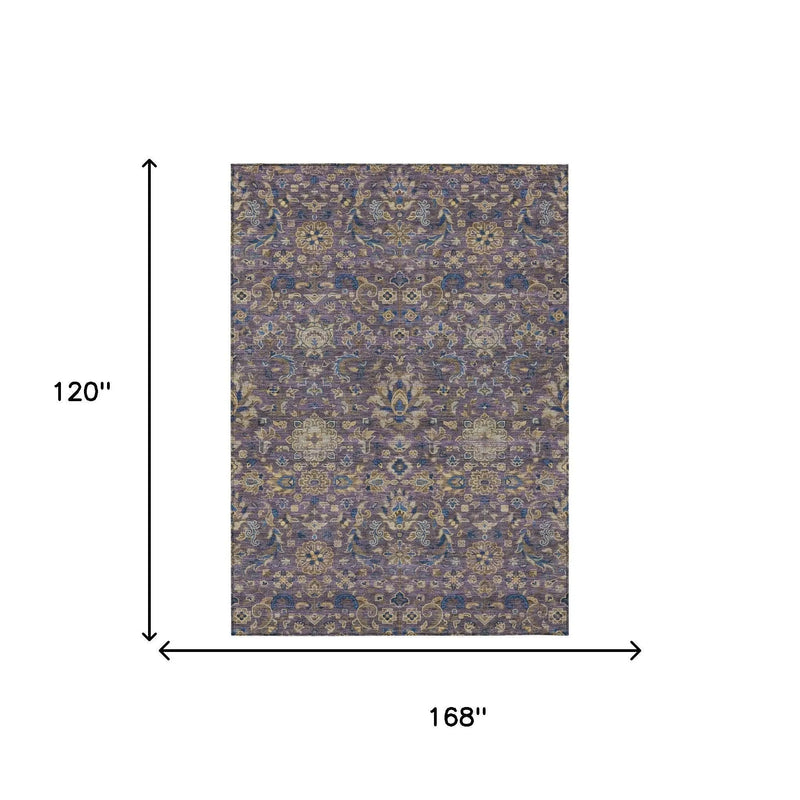 10' X 14' Purple And Plum Floral Medallion Washable Indoor Outdoor Area Rug Homeroots Outdoor