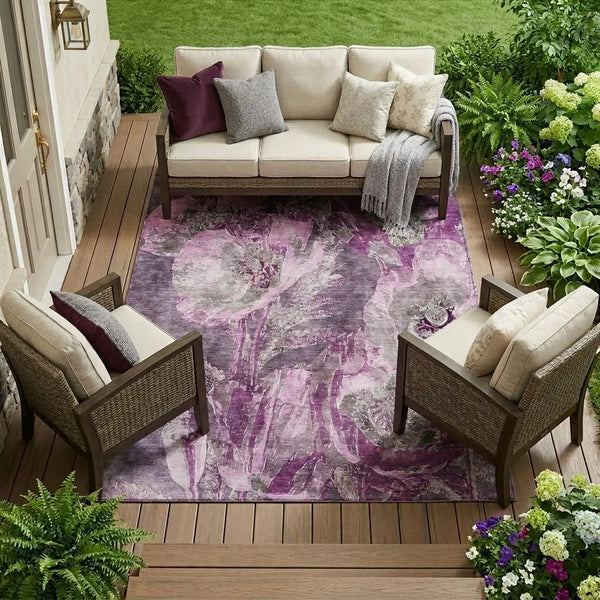 10' X 14' Purple And Plum Floral Washable Indoor Outdoor Area Rug Homeroots Outdoor
