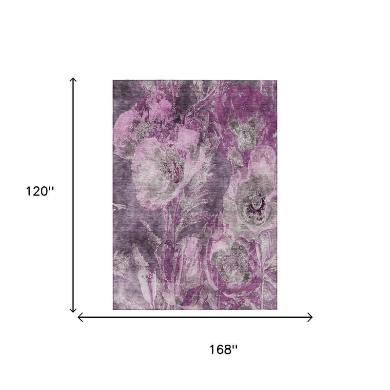 10' X 14' Purple And Plum Floral Washable Indoor Outdoor Area Rug Homeroots Outdoor