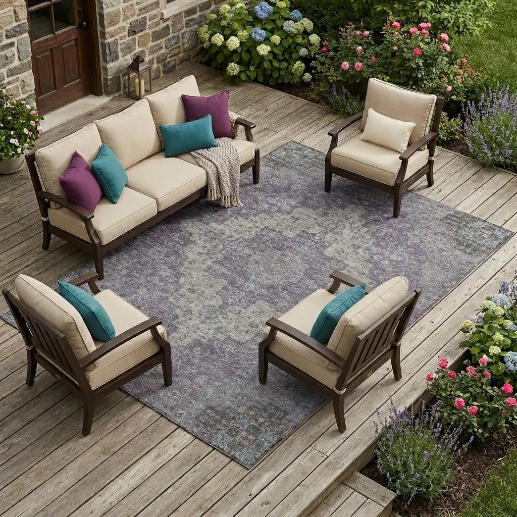 10' X 14' Purple And Plum Medallion Washable Indoor Outdoor Area Rug Homeroots Outdoor