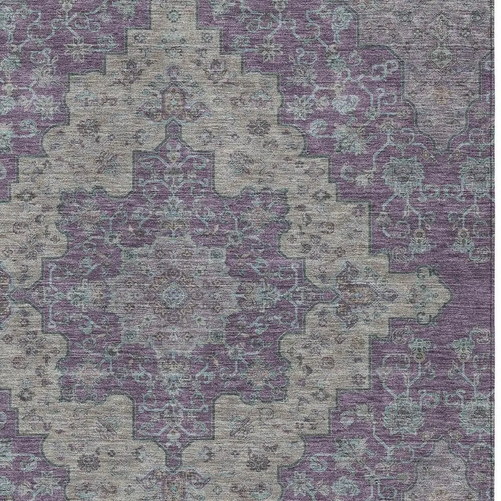 10' X 14' Purple And Plum Medallion Washable Indoor Outdoor Area Rug Homeroots Outdoor
