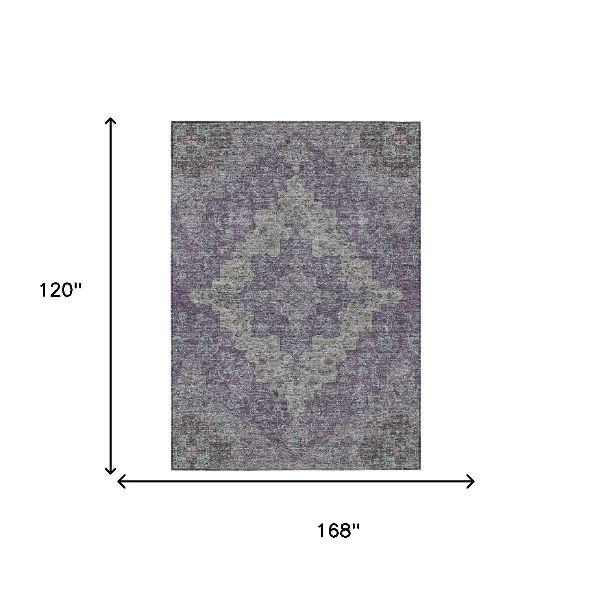 10' X 14' Purple And Plum Medallion Washable Indoor Outdoor Area Rug Homeroots Outdoor