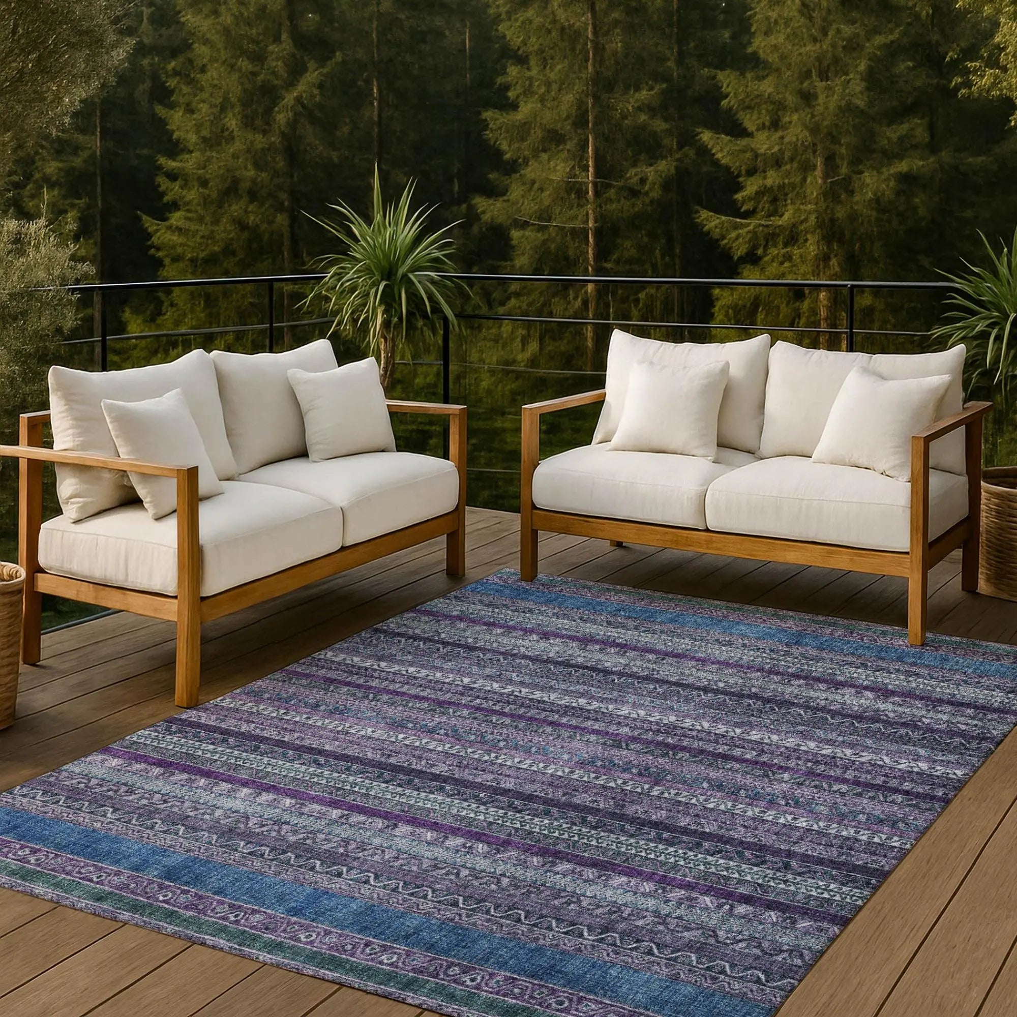 10' X 14' Purple And Plum Striped Washable Indoor Outdoor Area Rug Homeroots Outdoor