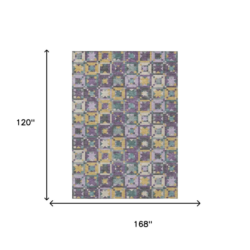 10' X 14' Purple And Teal Blue Patchwork Washable Indoor Outdoor Area Rug Homeroots Outdoor