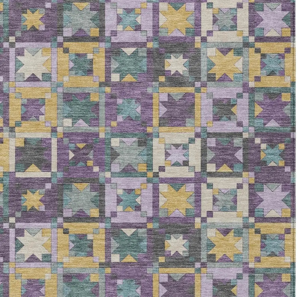 10' X 14' Purple And Teal Blue Patchwork Washable Indoor Outdoor Area Rug Homeroots Outdoor