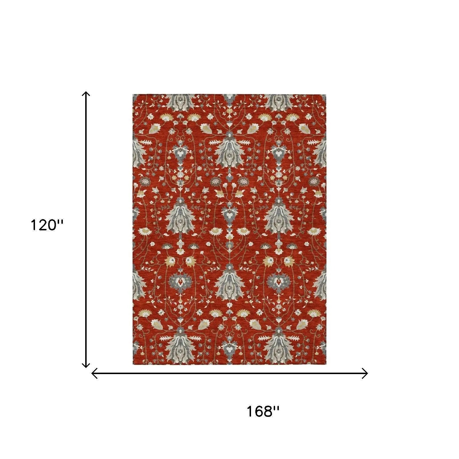 10' X 14' Red And Beige Oriental Washable Indoor Outdoor Area Rug Homeroots Outdoor