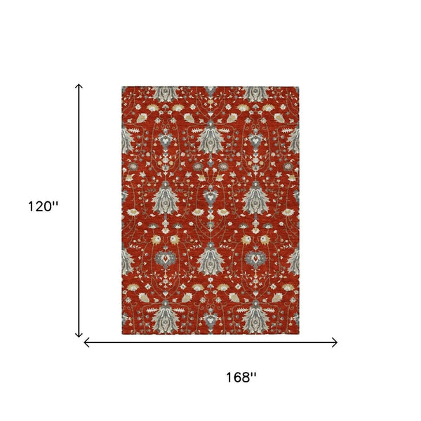 10' X 14' Red And Beige Oriental Washable Indoor Outdoor Area Rug Homeroots Outdoor