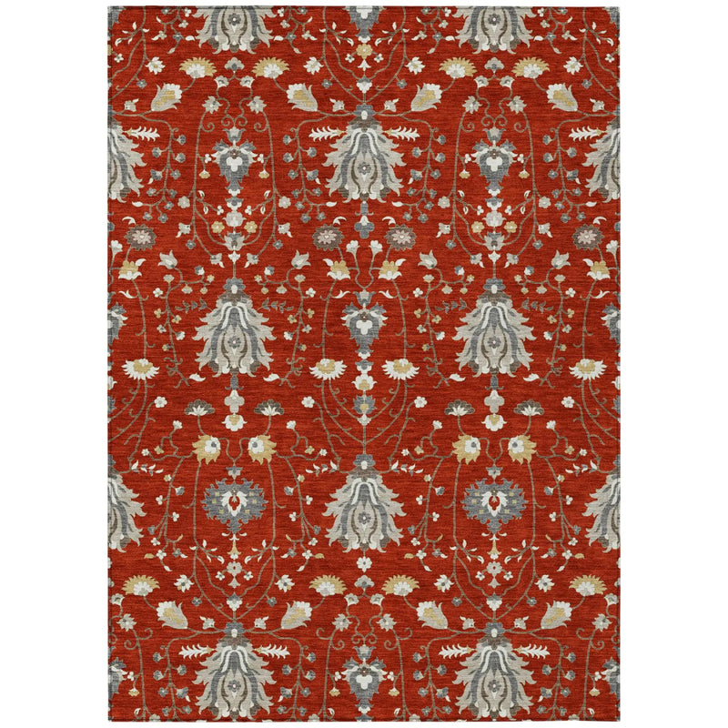 10' X 14' Red And Beige Oriental Washable Indoor Outdoor Area Rug Homeroots Outdoor