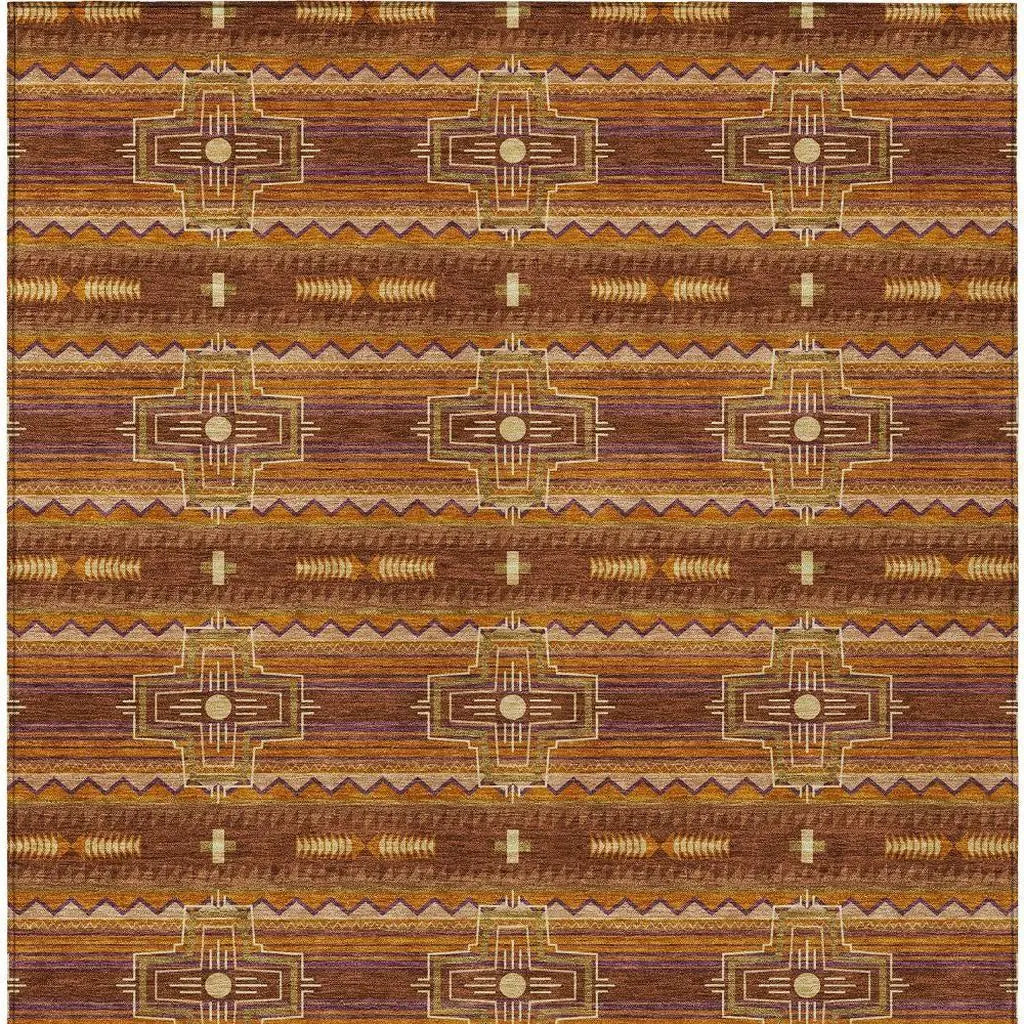 10' X 14' Red And Brown Tribal Washable Indoor Outdoor Area Rug Homeroots Outdoor