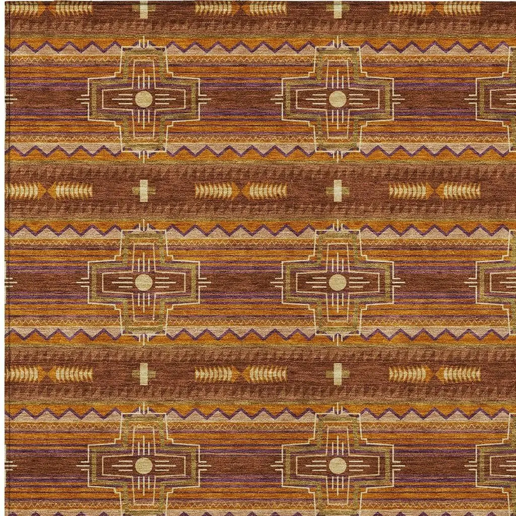 10' X 14' Red And Brown Tribal Washable Indoor Outdoor Area Rug Homeroots Outdoor