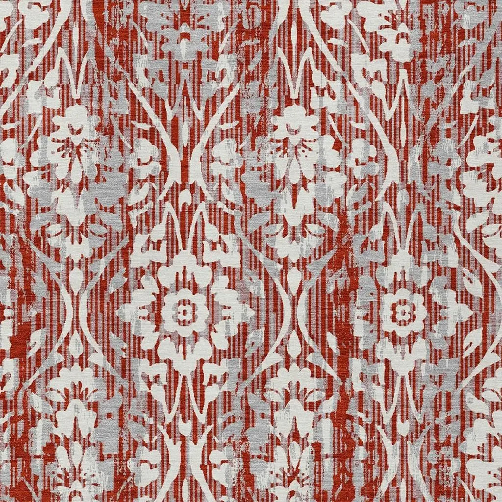 10' X 14' Red And Burgundy Damask Washable Indoor Outdoor Area Rug Homeroots Outdoor