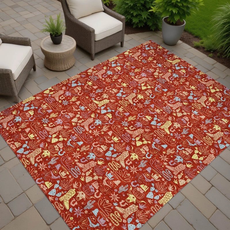 10' X 14' Red And Coral Stars Washable Indoor Outdoor Area Rug Homeroots Outdoor