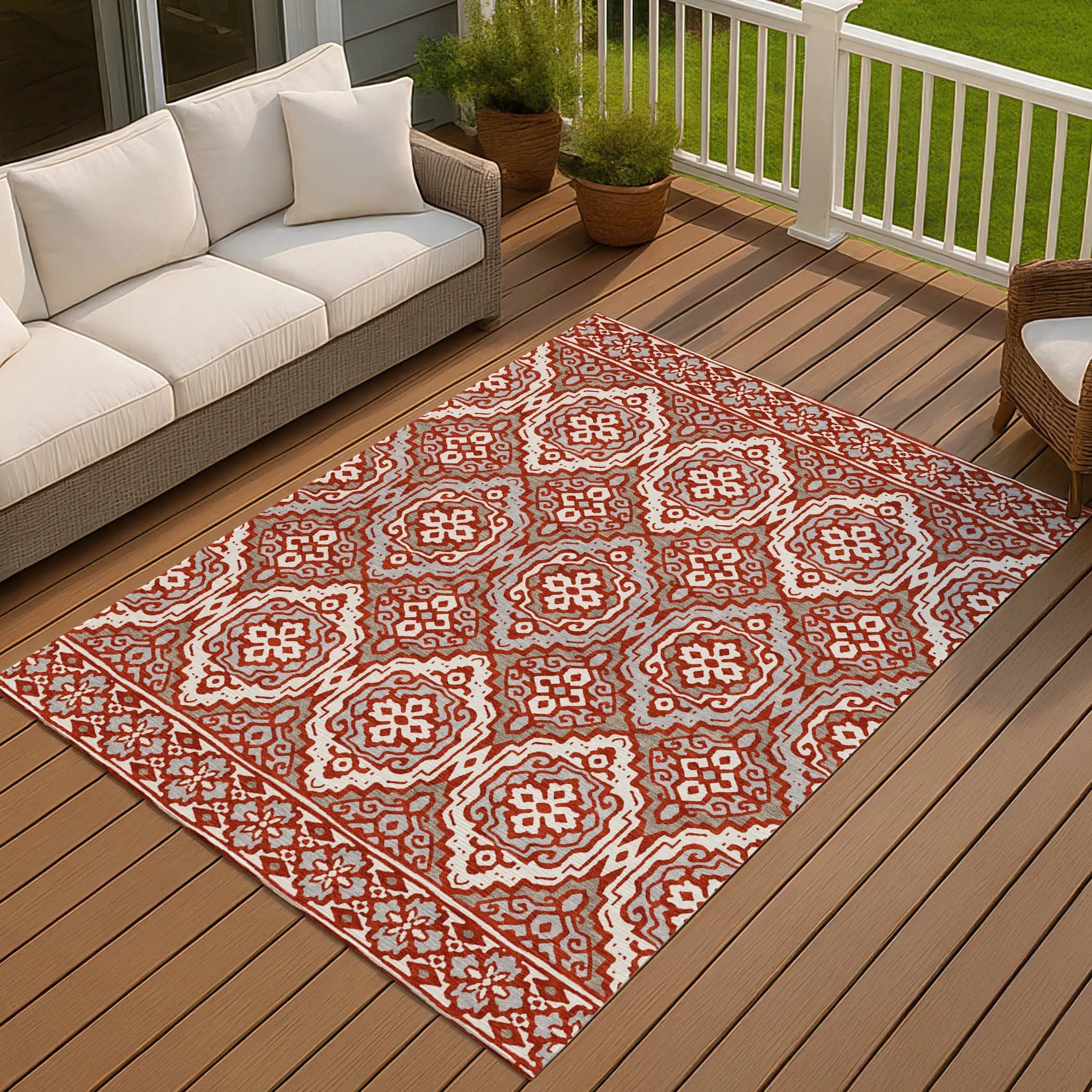 10' X 14' Red And Denim Blue Tribal Washable Indoor Outdoor Area Rug Homeroots Outdoor