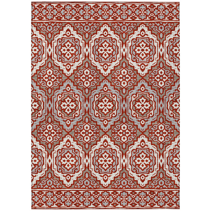 10' X 14' Red And Denim Blue Tribal Washable Indoor Outdoor Area Rug Homeroots Outdoor