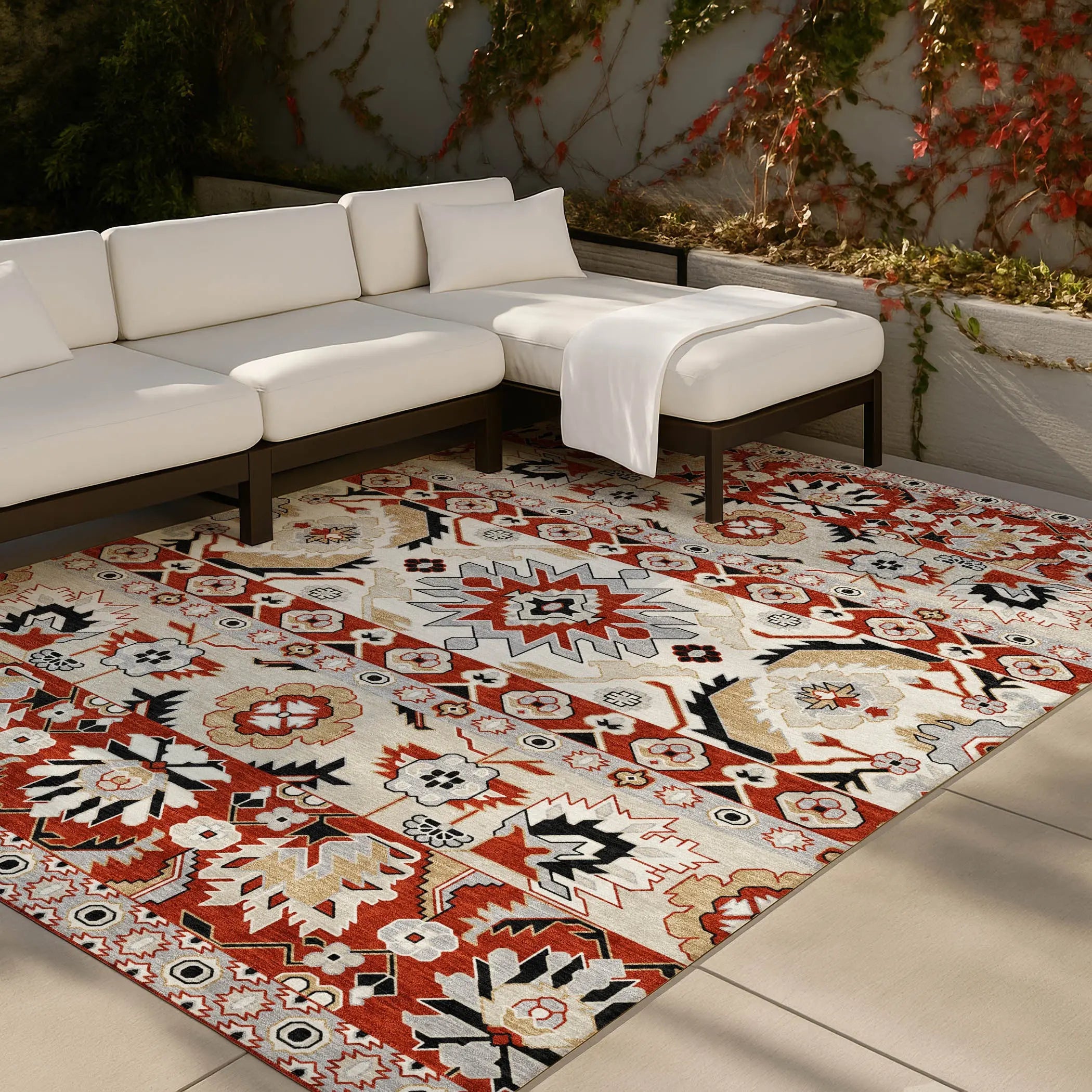 10' X 14' Red And Ivory Cactus Washable Indoor Outdoor Area Rug Homeroots Outdoor