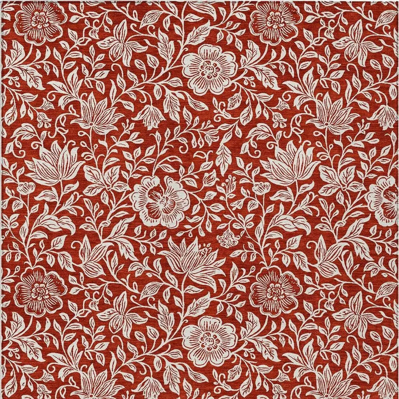10' X 14' Red And Ivory Floral Washable Indoor Outdoor Area Rug Homeroots Outdoor