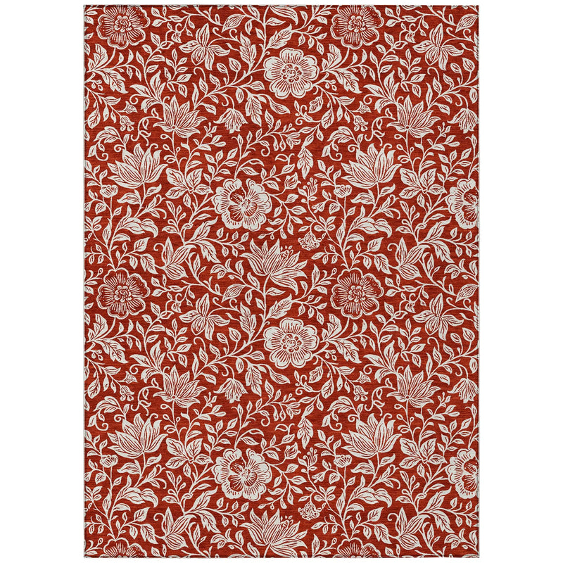 10' X 14' Red And Ivory Floral Washable Indoor Outdoor Area Rug Homeroots Outdoor