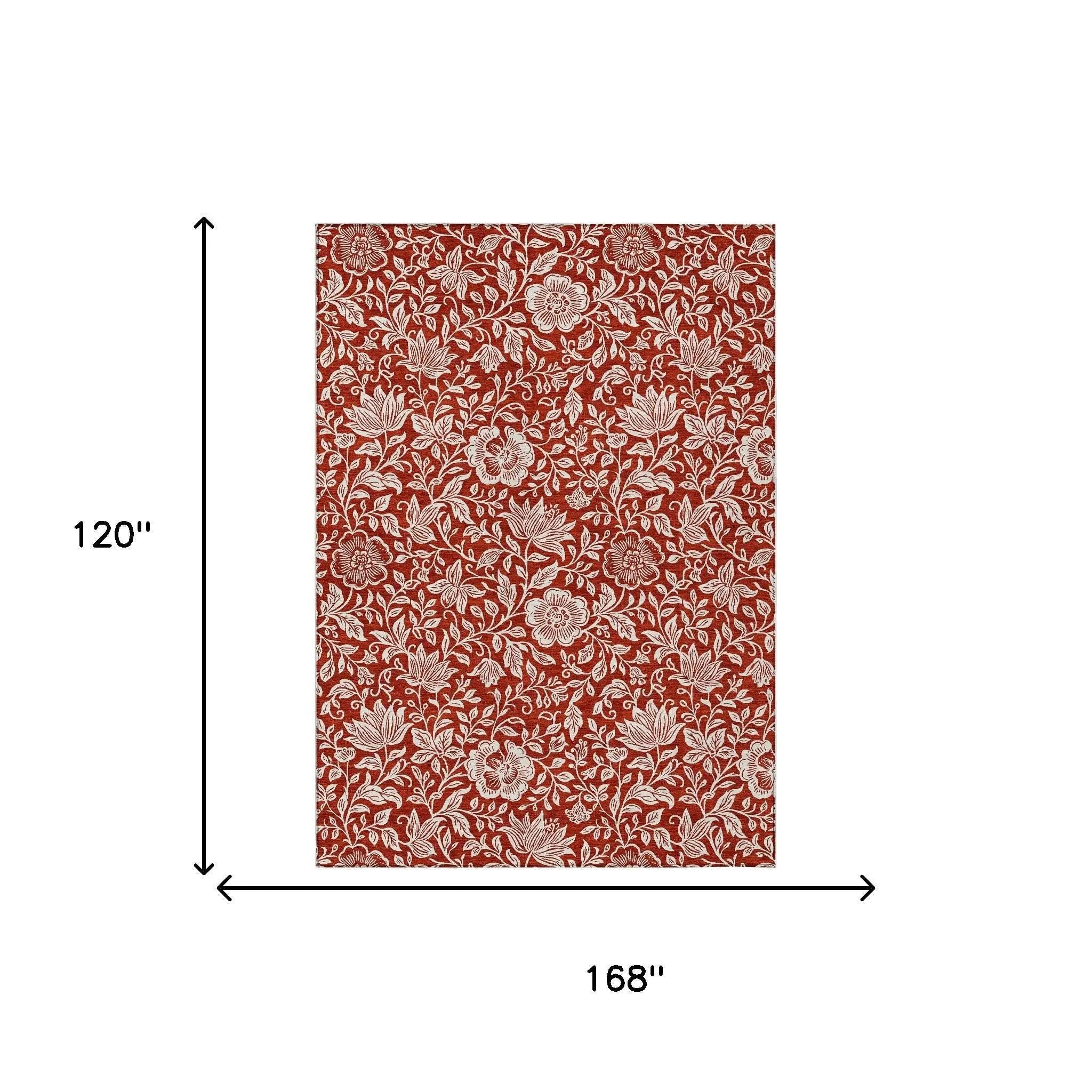 10' X 14' Red And Ivory Floral Washable Indoor Outdoor Area Rug Homeroots Outdoor