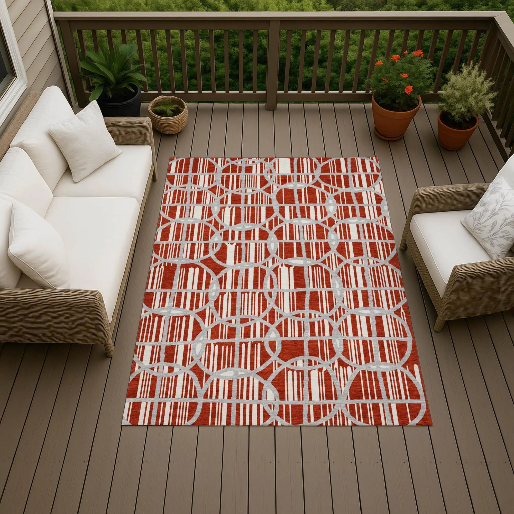 10' X 14' Red And Ivory Geometric Washable Indoor Outdoor Area Rug Homeroots Outdoor