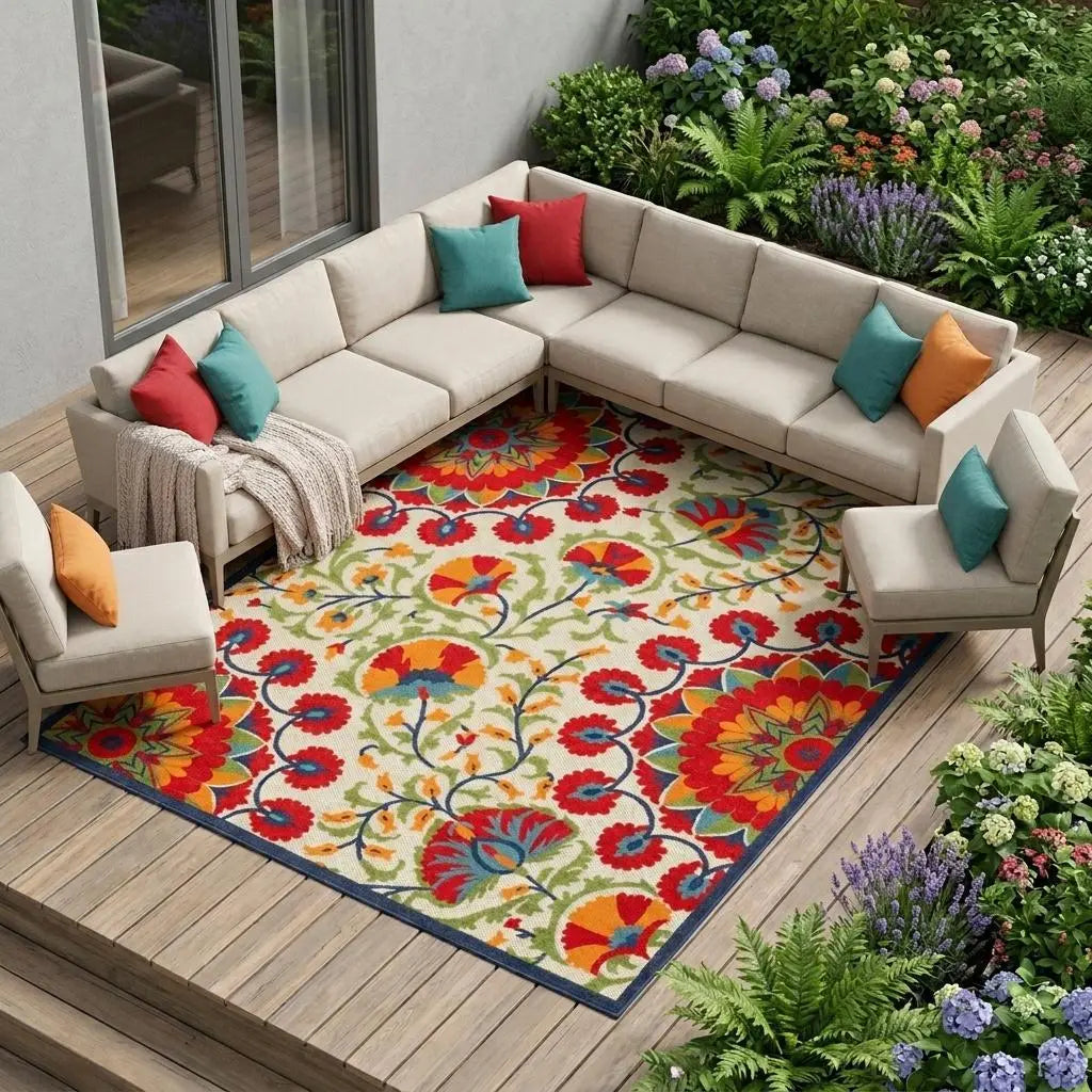 10' X 14' Red And Ivory Indoor Outdoor Area Rug Homeroots Outdoor