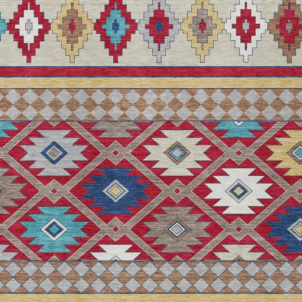 10' X 14' Red And Ivory Southwestern Washable Indoor Outdoor Area Rug Homeroots Outdoor