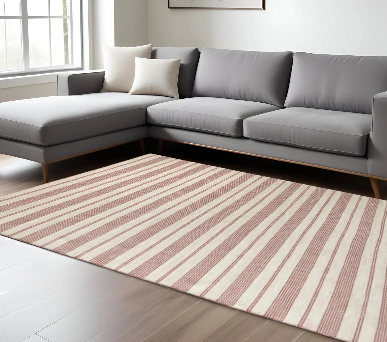 10' X 14' Red And Ivory Striped Dhurrie Hand Woven Stain Resistant Area Rug Homeroots Outdoor