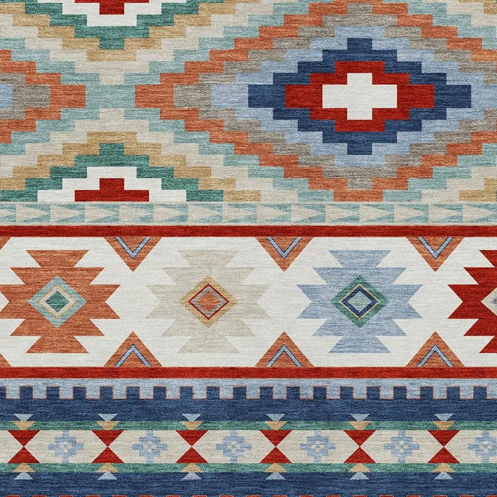 10' X 14' Red And Navy Blue Southwestern Washable Indoor Outdoor Area Rug Homeroots Outdoor