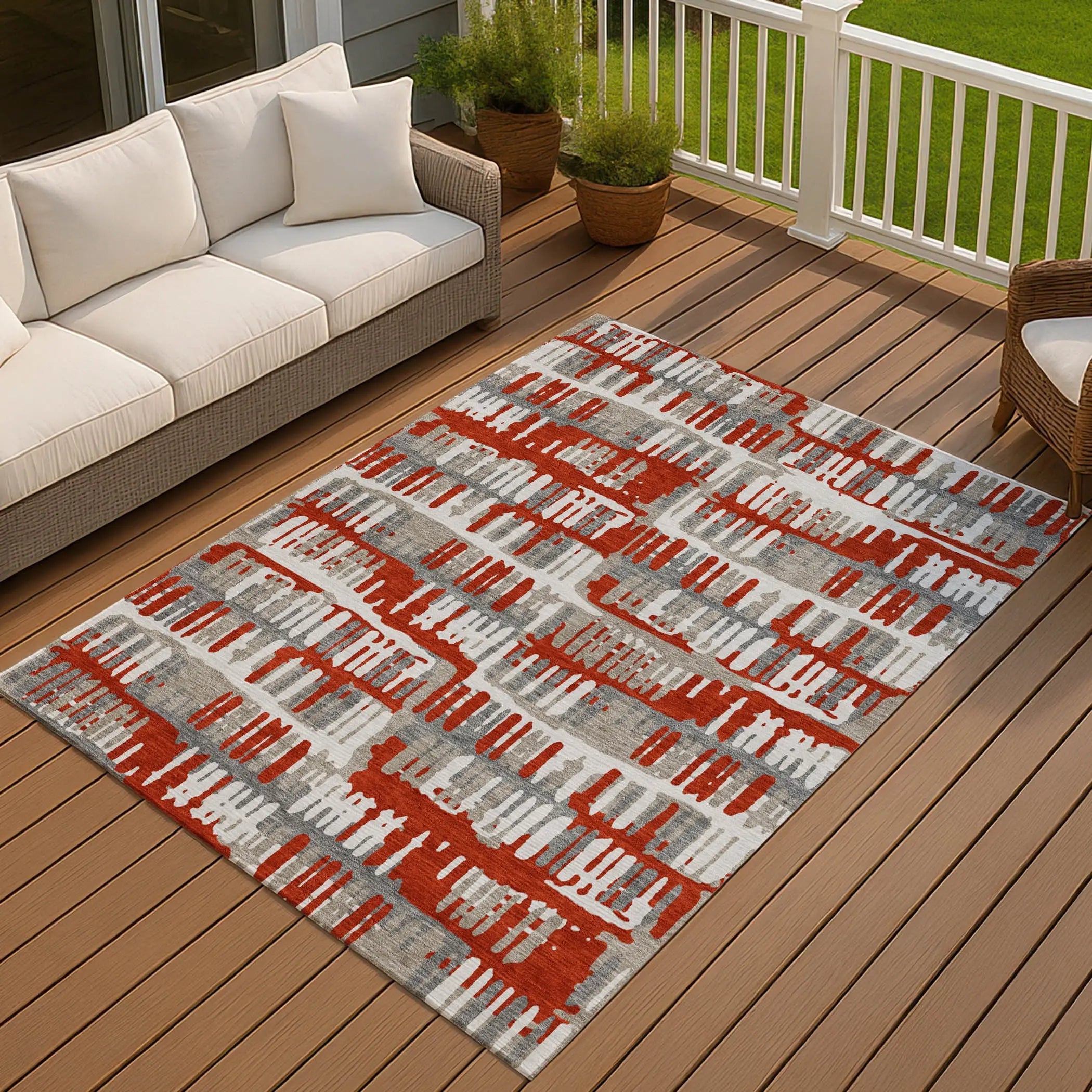 10' X 14' Red And Orange Abstract Washable Indoor Outdoor Area Rug Homeroots Outdoor