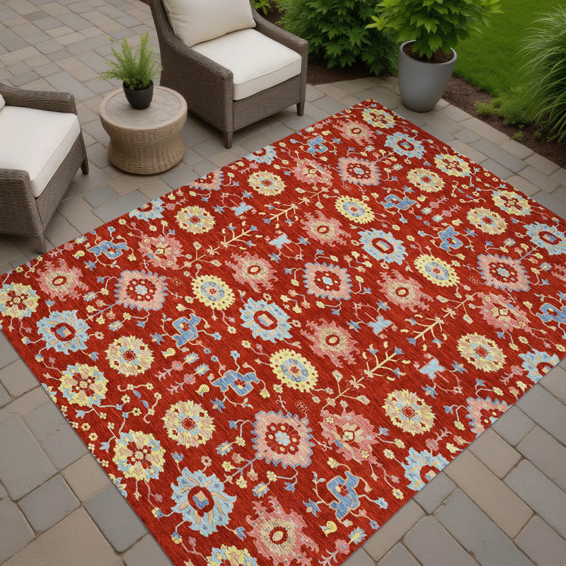 10' X 14' Red And Rust Geometric Washable Indoor Outdoor Area Rug Homeroots Outdoor