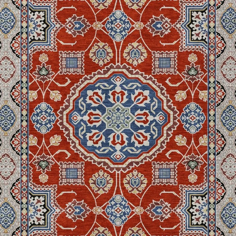 10' X 14' Red And Silver Floral Medallion Washable Indoor Outdoor Area Rug Homeroots Outdoor