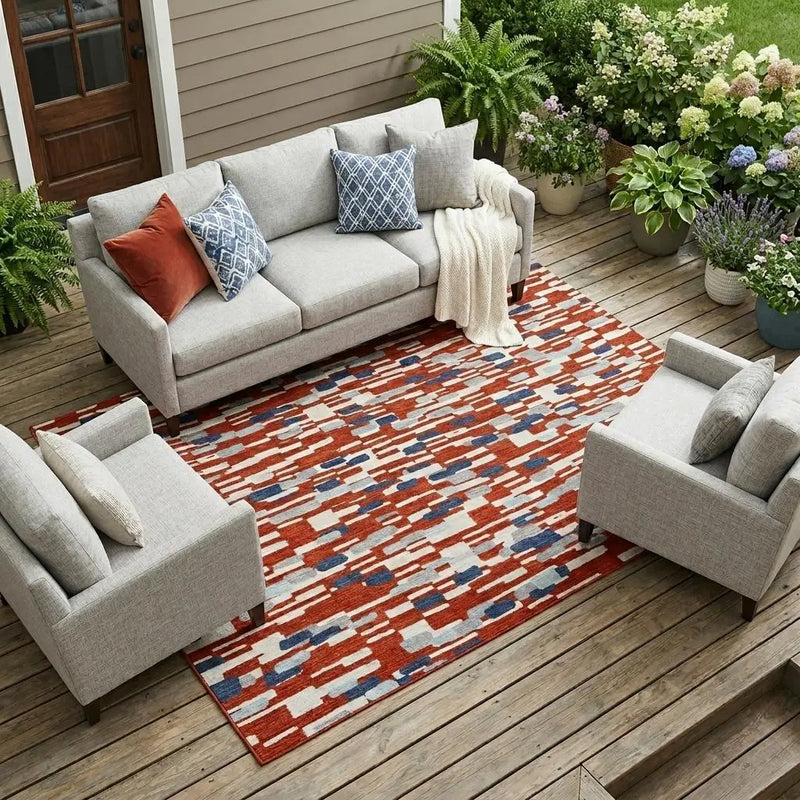 10' X 14' Red And Silver Geometric Washable Indoor Outdoor Area Rug Homeroots Outdoor