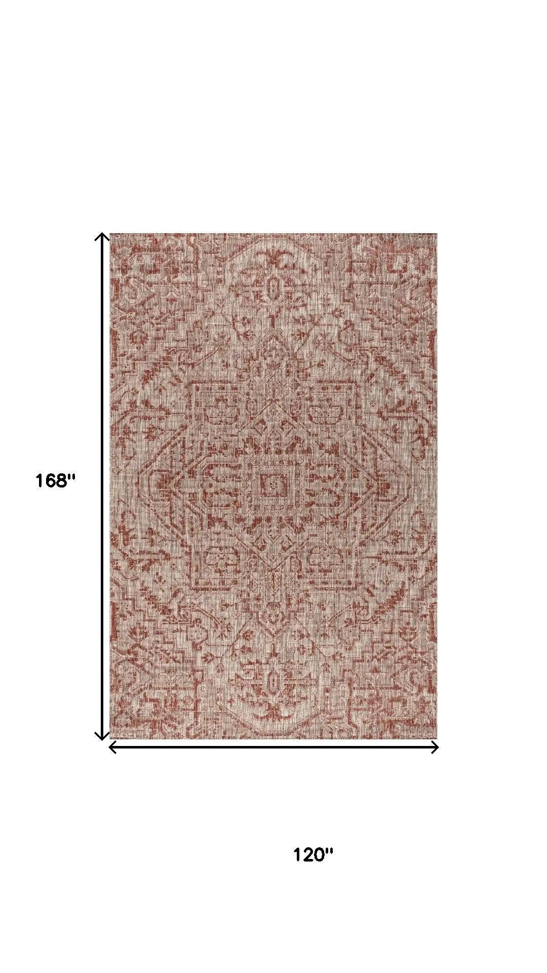 10' X 14' Red And Taupe Medallion Indoor Outdoor Area Rug Homeroots Outdoor
