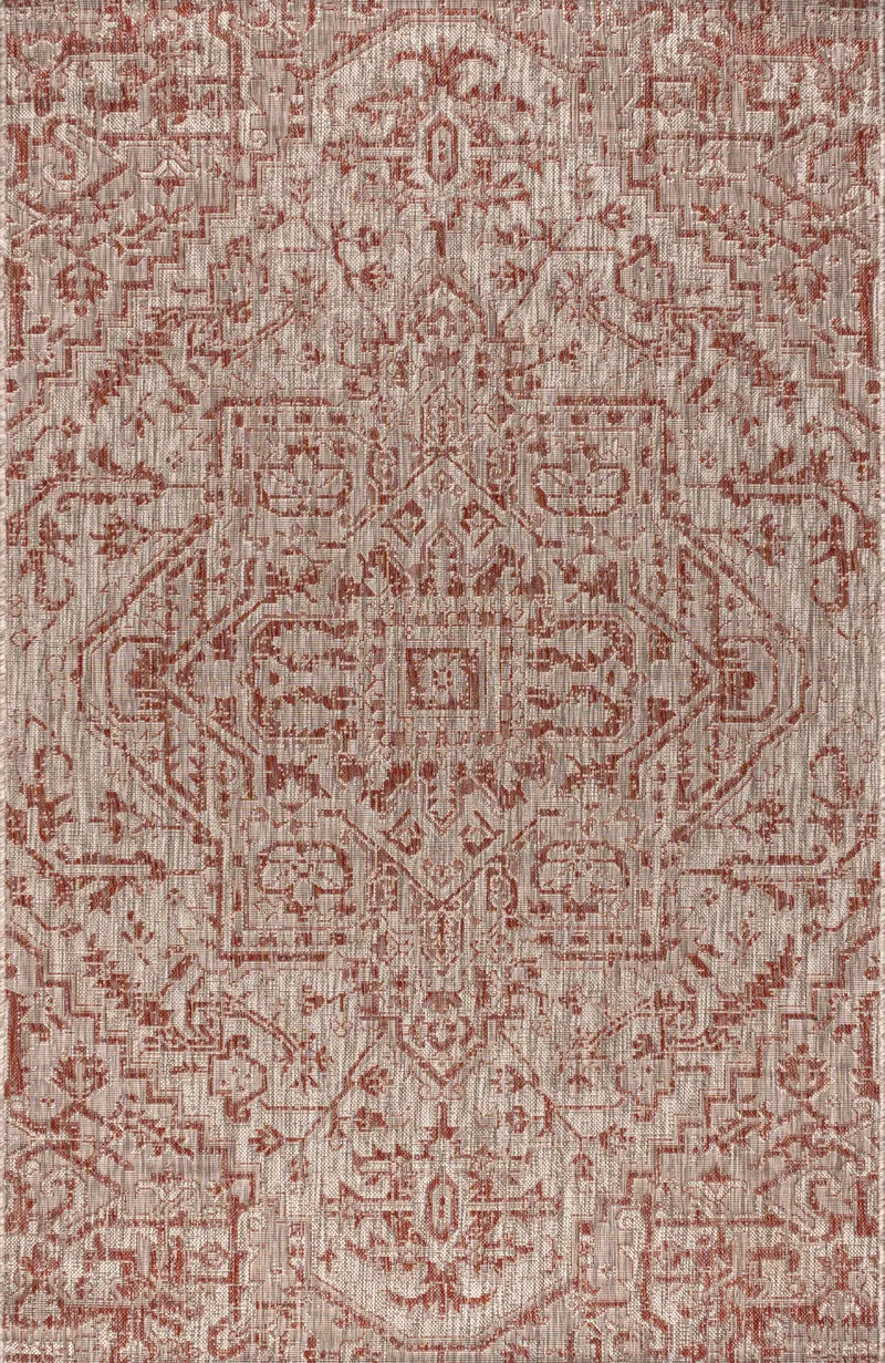 10' X 14' Red And Taupe Medallion Indoor Outdoor Area Rug Homeroots Outdoor