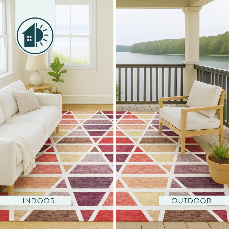 10' X 14' Red And White Geometric Washable Indoor Outdoor Area Rug Homeroots Outdoor