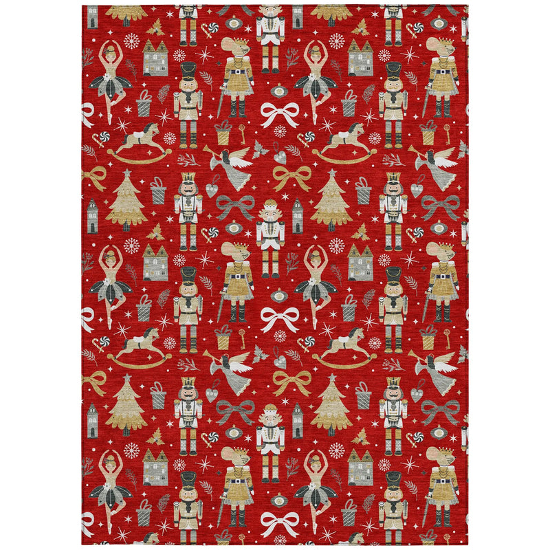 10' X 14' Red Gold Black And Gray Village House Washable Indoor Outdoor Area Rug Homeroots Outdoor